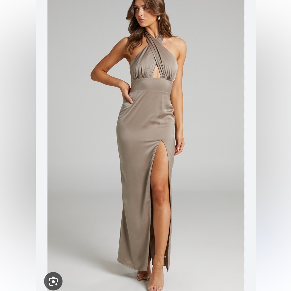 Satin OpenBack Taupe Dress
